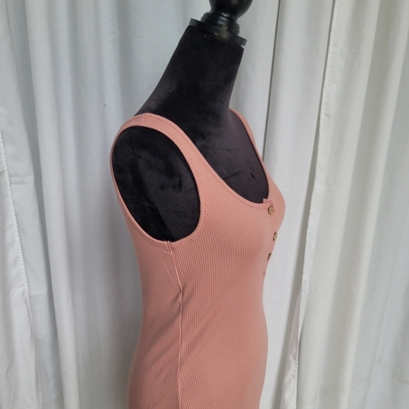 Ambiance Casual Tank Dress Stretch Ribbed Cotton Knit Sleeveless Mini Pink sz M - Picture 7 of 12